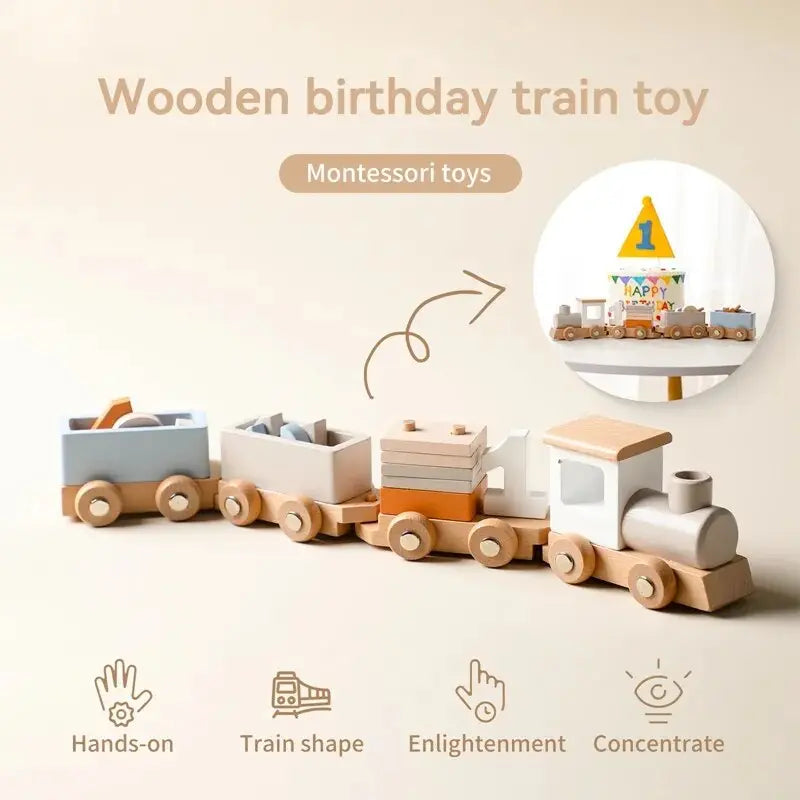 Rynx | Educational Wooden Train Set for Babies - Montessori-Inspired Learning Toy with Trolley and Number Blocks