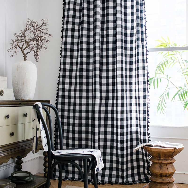 Rynx | Black & White Checked Cotton-Linen Curtain