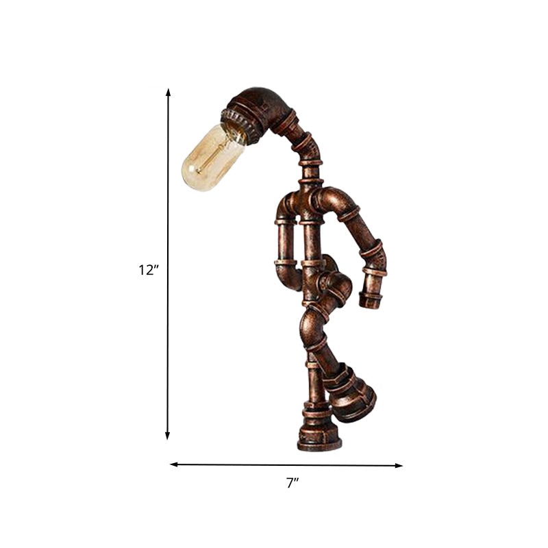 Rynx | Metal Bronze Wall Lamp Light Standing Human Shape 1 Bulb Industrial Wall Mount Pipe Lamp