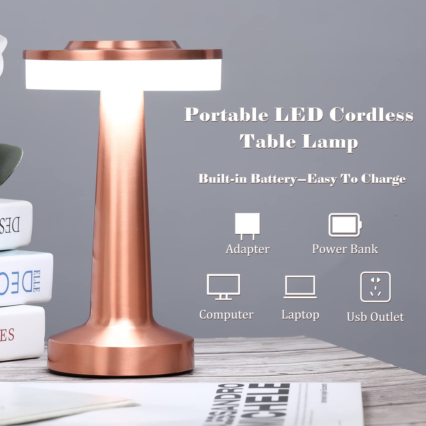 Rynx | Vihose Wireless LED Table Lamp Set of 8 - Touch Sensor, 3 Color Dimming, Rechargeable, Rose Gold