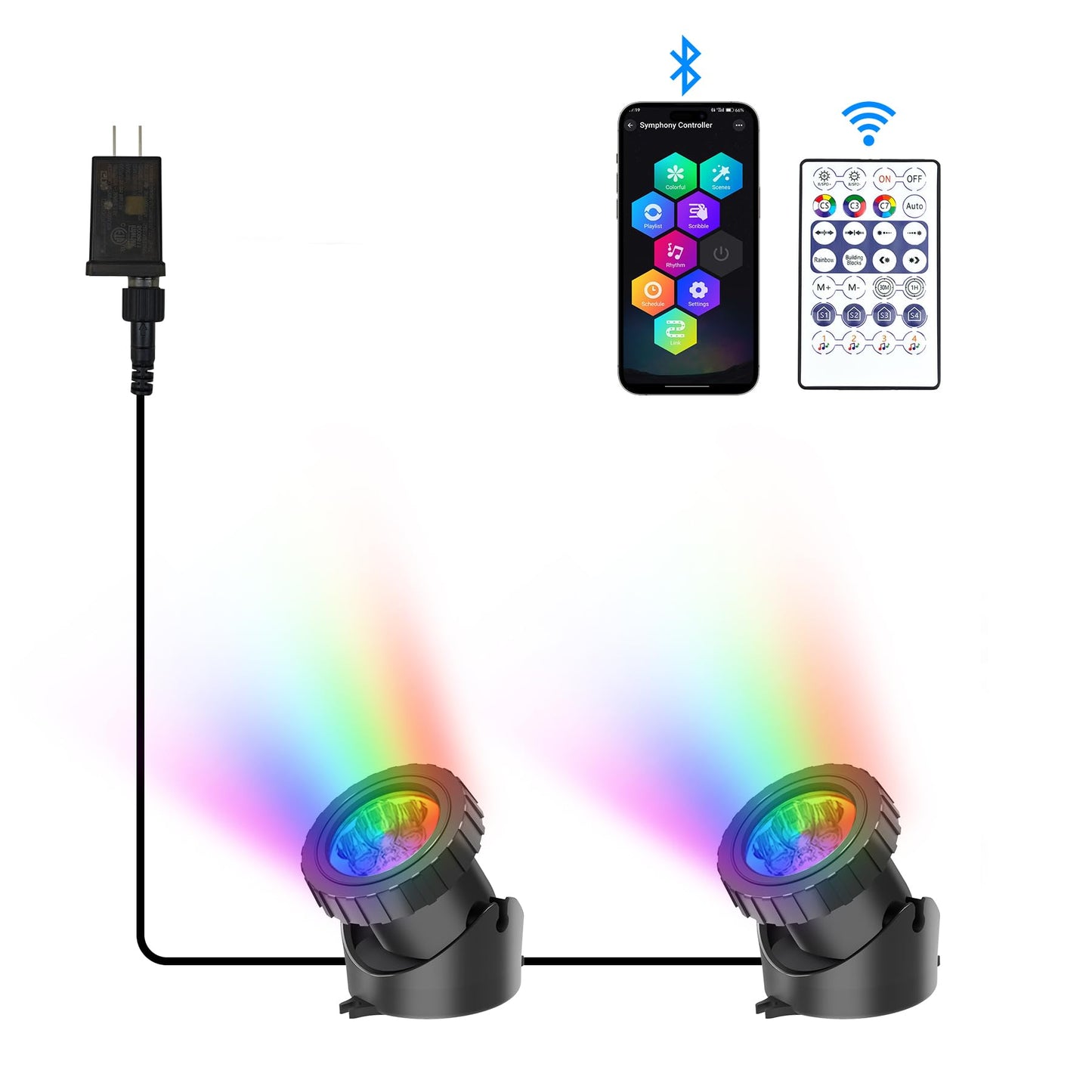 Rynx | Crepow Rgb Underwater Pond Lights, Ip68 Waterproof Led Spotlights, Bluetooth Control, Set Of 2
