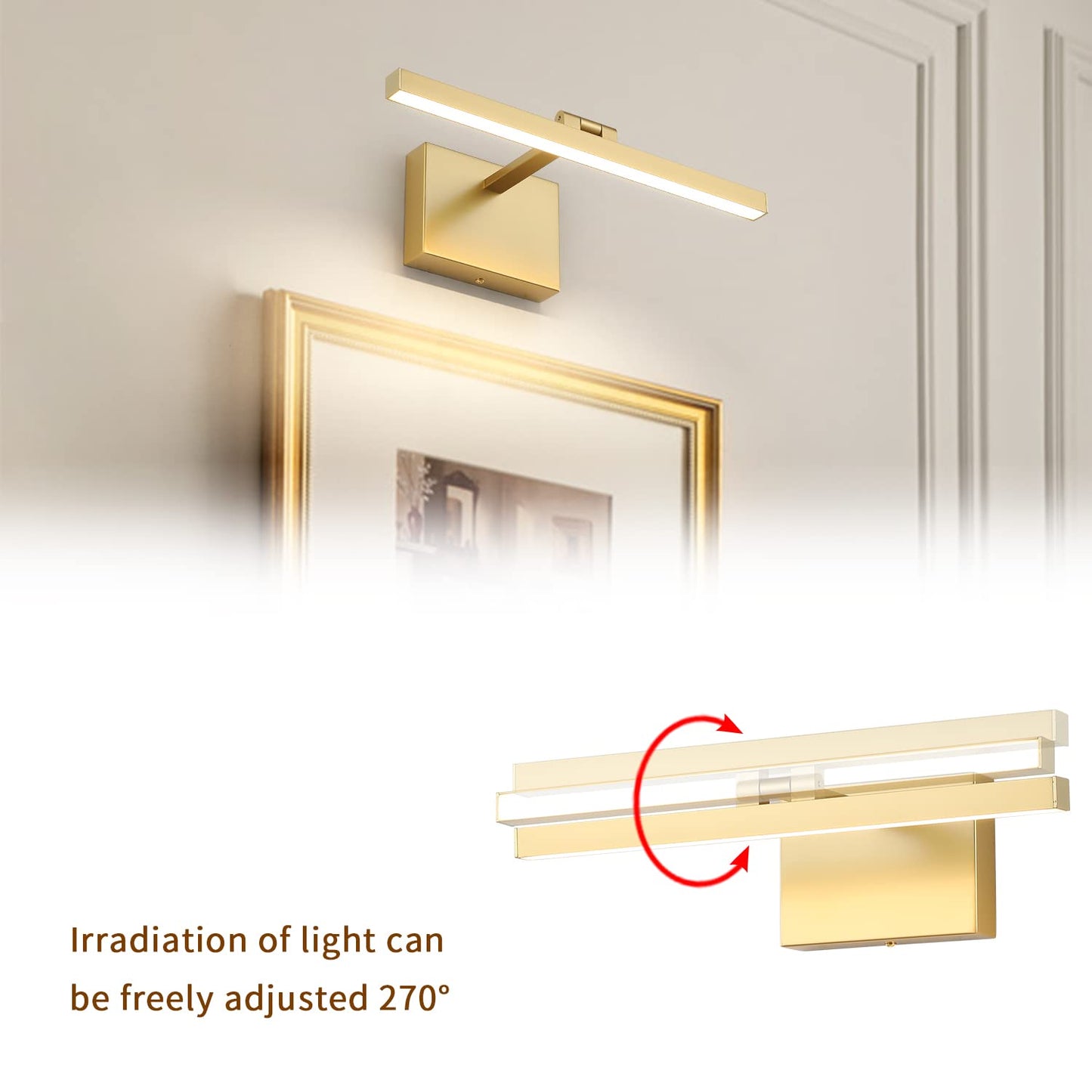 Rynx | Joosenhouse Gold Dimmable Picture Lighting, 300 Lumen Adjustable Wall Lamp For Paintings