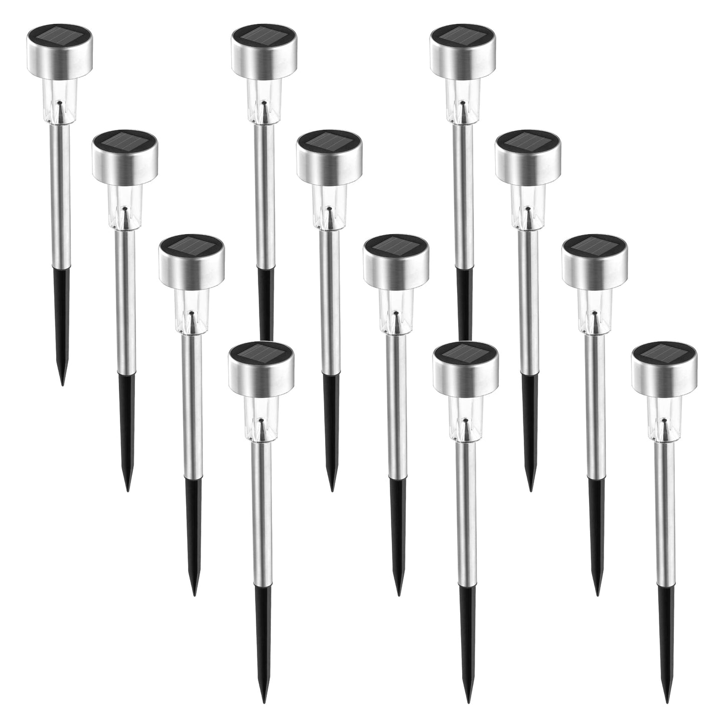 Rynx | Solpex 12 Pack Stainless Steel Solar Outdoor Lighting, Waterproof LED Path Lighting - Cool White