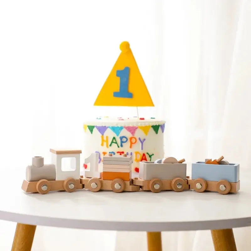 Rynx | Educational Wooden Train Set for Babies - Montessori-Inspired Learning Toy with Trolley and Number Blocks