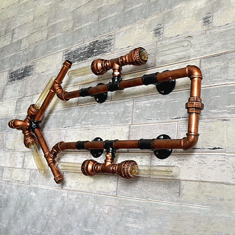 Rynx | 6 Bulb Arrow-Shaped Wall Lamp with Tube Retro Industrial Bronze Wrought Iron Wall Lamp for Bathroom