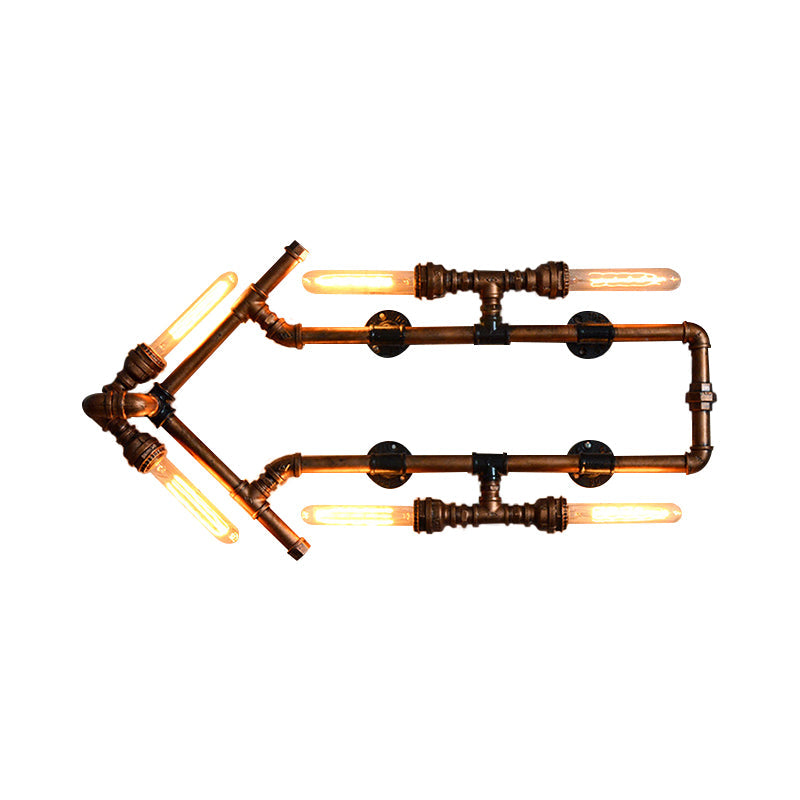 Rynx | 6 Bulb Arrow-Shaped Wall Lamp with Tube Retro Industrial Bronze Wrought Iron Wall Lamp for Bathroom