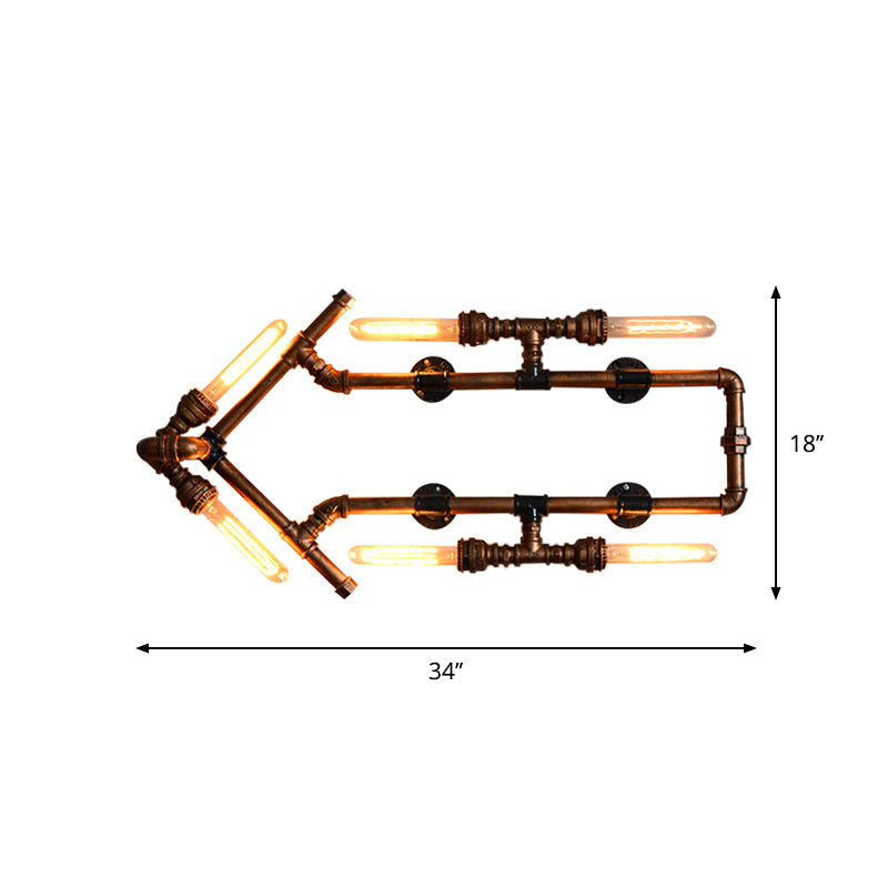 Rynx | 6 Bulb Arrow-Shaped Wall Lamp with Tube Retro Industrial Bronze Wrought Iron Wall Lamp for Bathroom