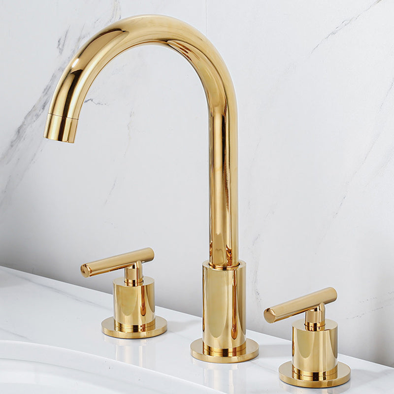 Rynx | Modern 2-Handle Bathroom Sink Faucet 3-Hole Widespread Bathroom Faucet Gold Elbow Outlet