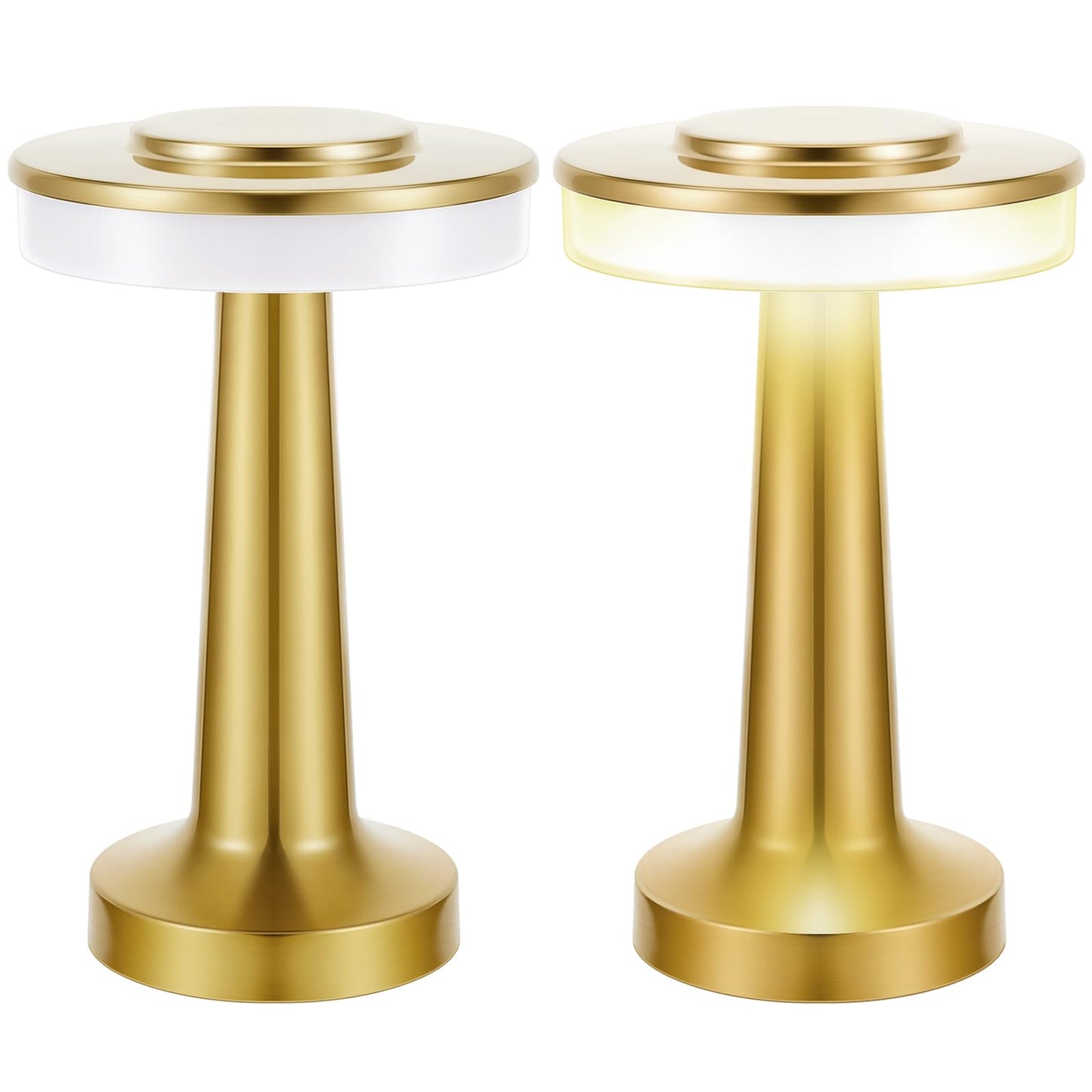 Rynx | Riakrum LED Table Lamp Set of 2, Touch Sensor, 3 Color Dimming, Rechargeable, Gold