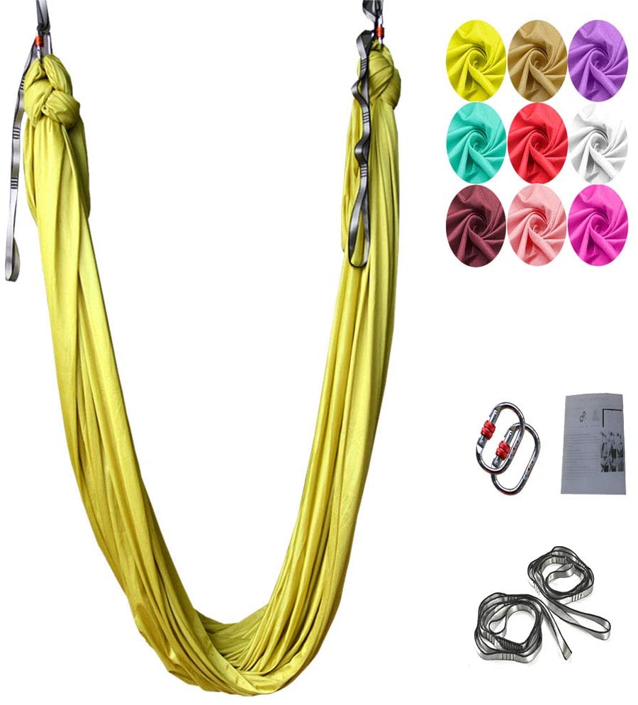 Rynx | Aerial Yoga Swing Set, L:5M W:2.8M Anti Gravity Hammock Inversion Exercises Includes 2 Carabiners, 2 Daisy Chain, 1 Hanging Instructions.