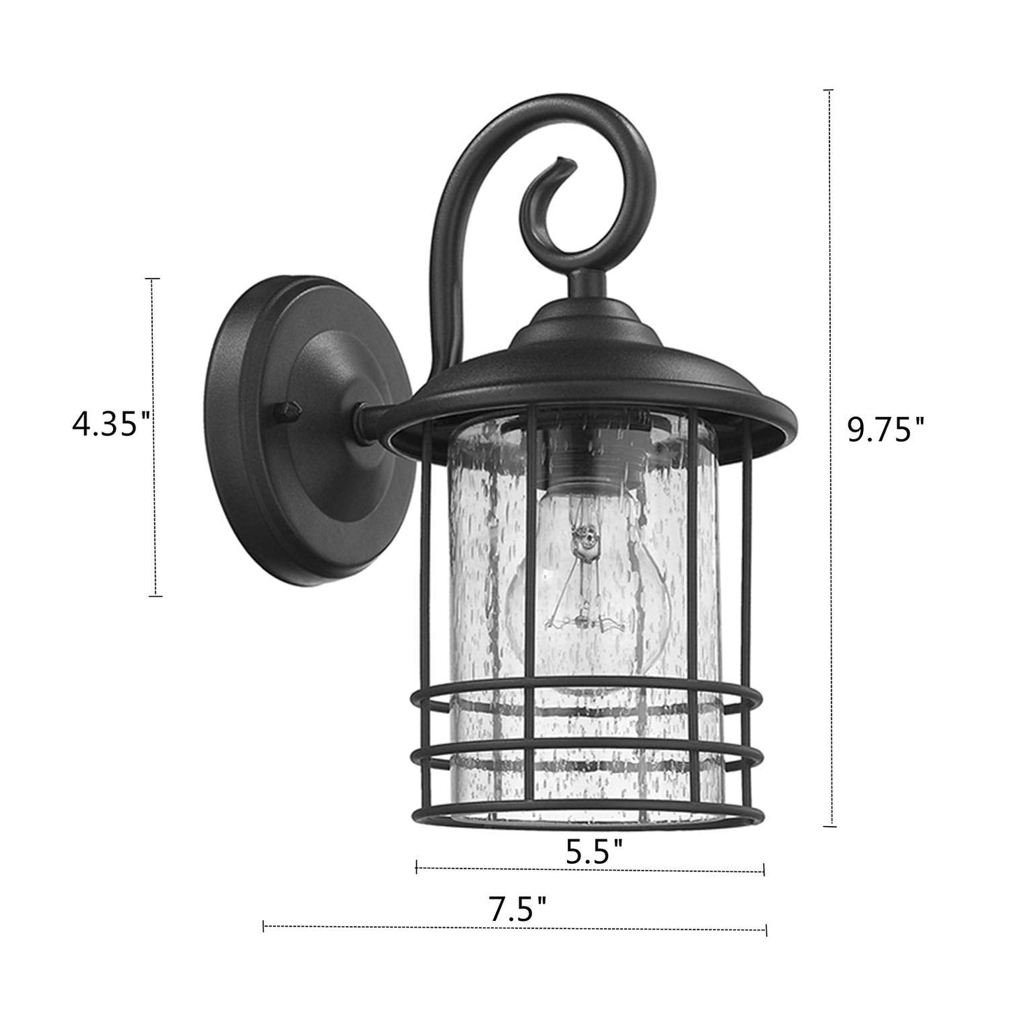 Rynx | Micsiu 10" Textured Black Outdoor Wall Lamp 2 Pack - Seed Glass Lanterns For Entrance, Patio