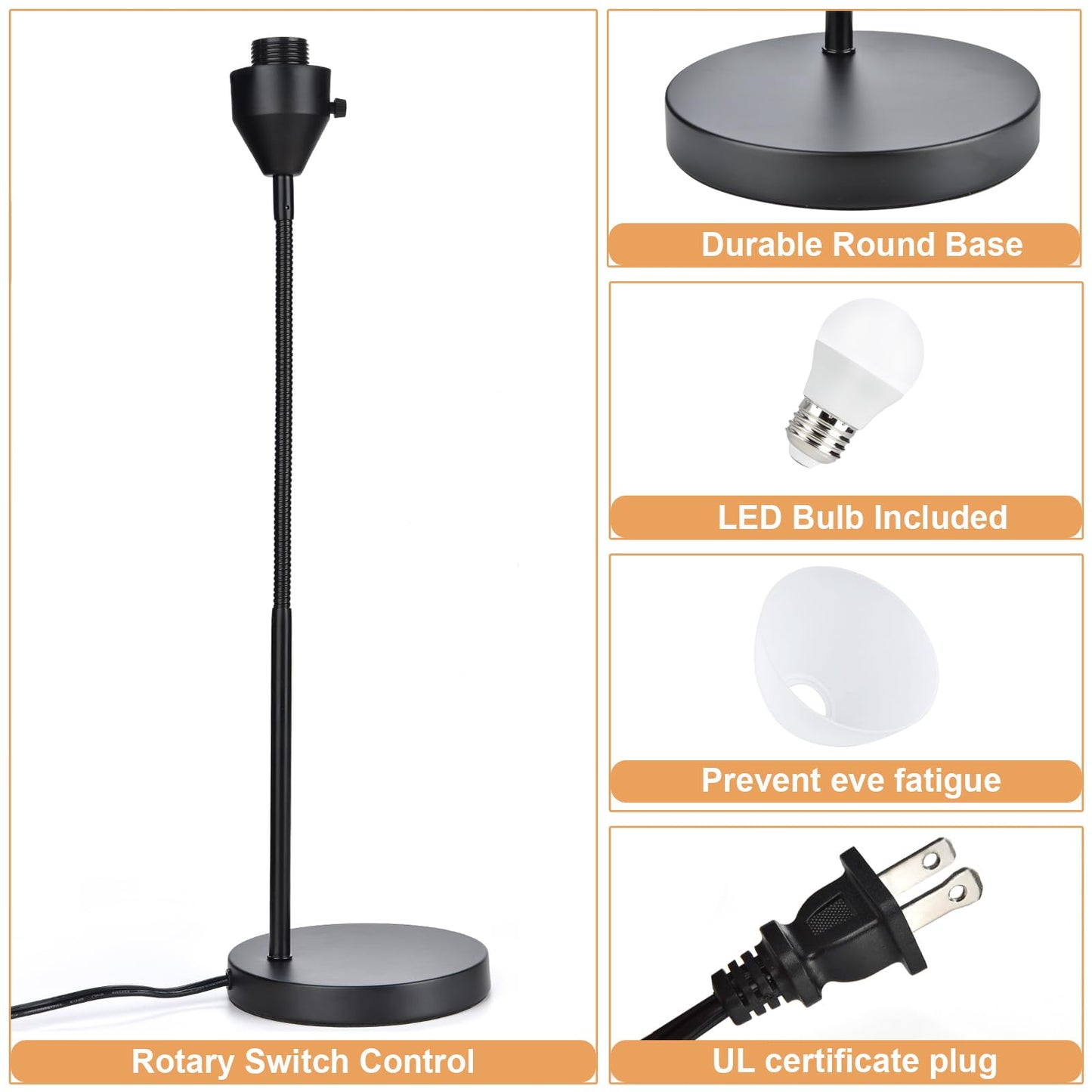 Rynx | Rislg Led Desk Lamp - 3 Levels Dimmable, Flexible Goose Neck Swing, Rotary Switch, Light Bulb Included, Black