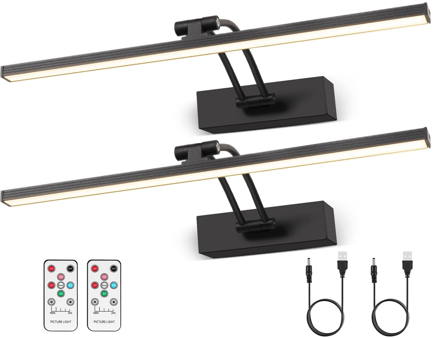 Rynx | Elavika 2 Pack Picture Light Battery Powered For Wall, 16'' Wireless Art Light For Painting With Remote Control, Timer, 5200mAh Rechargeable