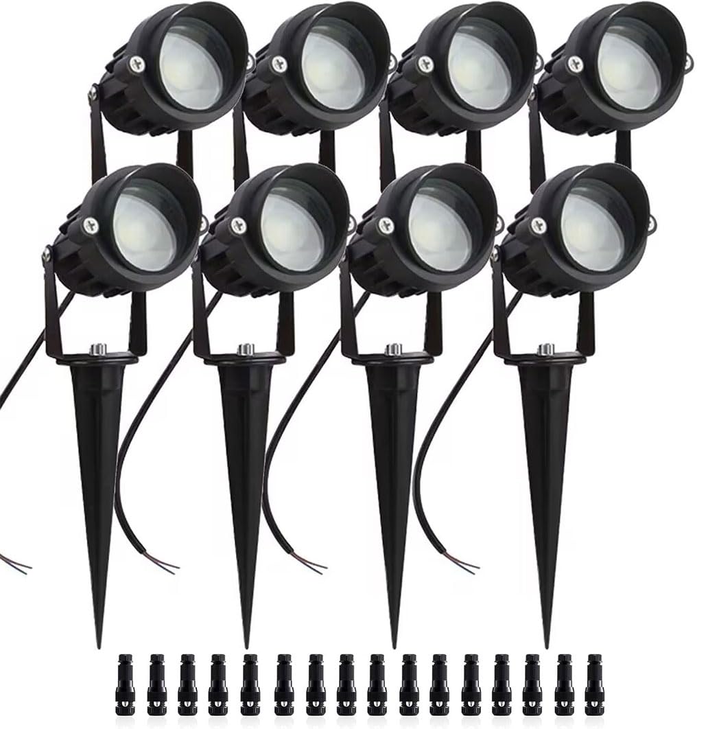 Rynx | Aledeco 8Pack 5W Low Voltage Landscape Lights With Connectors Outdoor Lighting 24V Ac/Dc Focusing Lens Led Landscape Spotlights,