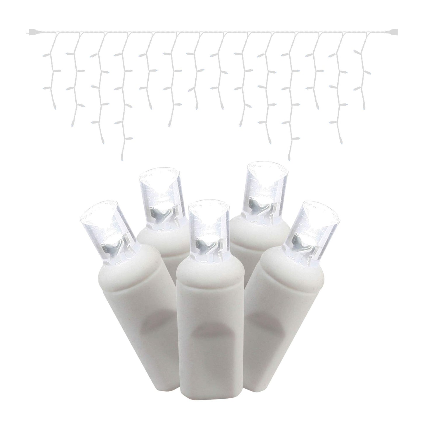 Rynx | Vickerman 70 Pure White Wide Angle Led Icicle Lights On White Wire, 9' Christmas Single Molded Light String