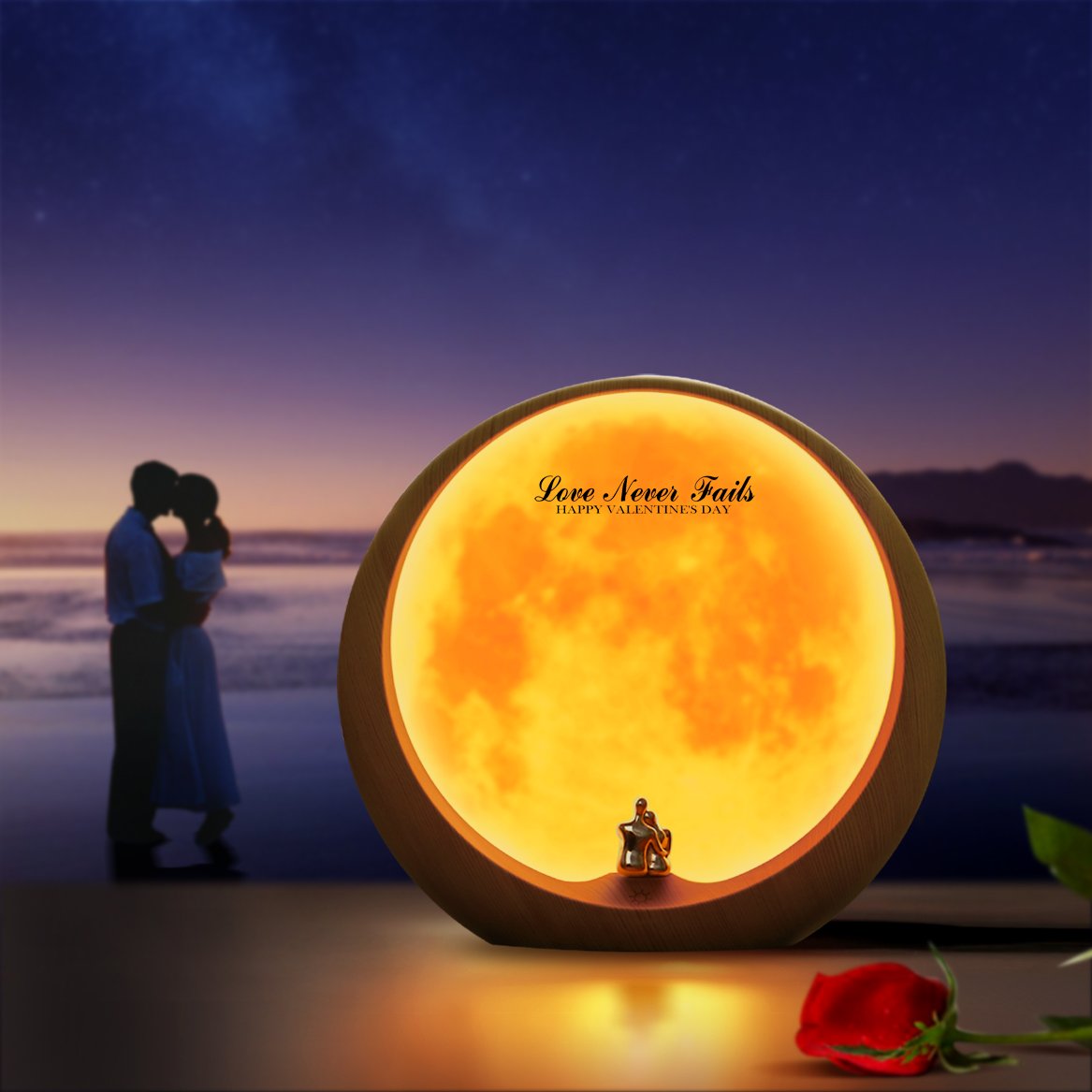 Rynx | Mamre Wood Red Moon Ambient Light - DIY Wedding & Anniversary Gift Decor