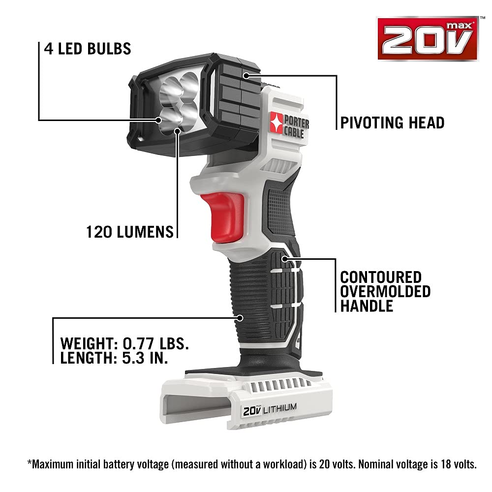 Rynx | Porter-Cable 20V Max LED Work Light, Black, 7.34 Inches - Light, Durable & Portable Light
