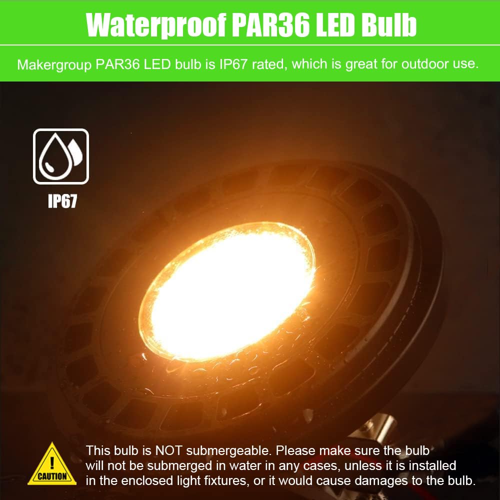 Rynx | Makergroup 7W Par36 Led Spotlight Bulb, Warm White 2700-3000K, Waterproof For Outdoor Lighting