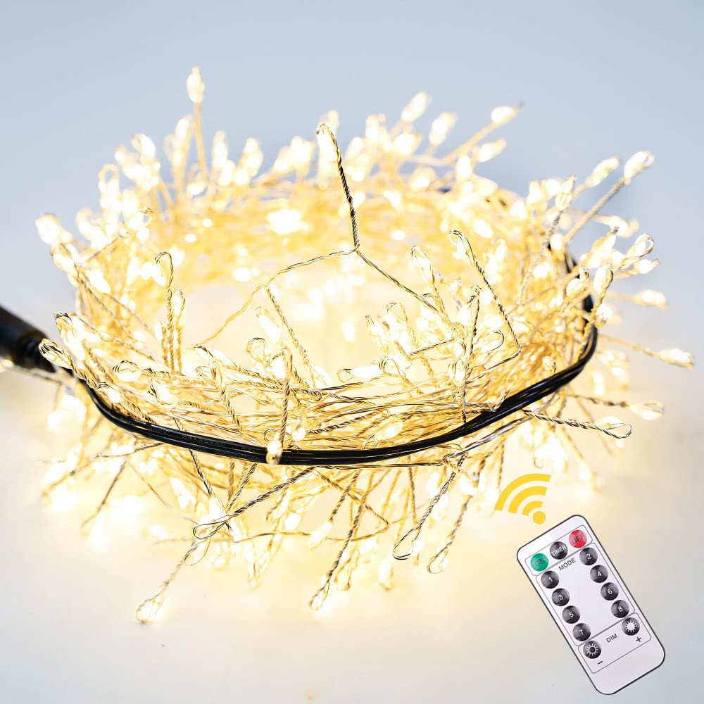Rynx | Resnice 50Ft Banger Spotlights 500 Leds Warm White Plug Indoor Silver Wire Led Cluster Fairy Lights With Remote Control For Christmas Tree, Plant, Bedroom, Garden, Patio, Backyard