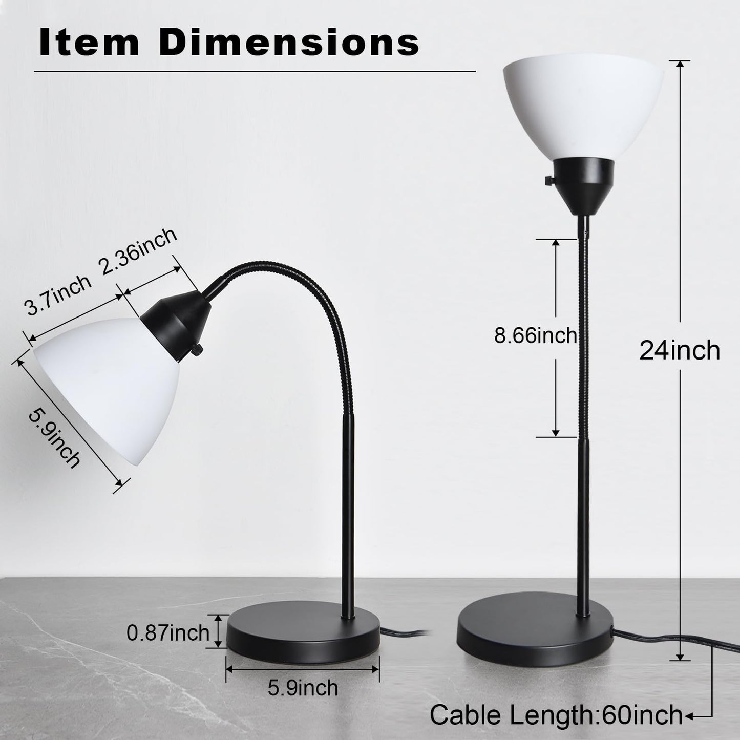 Rynx | Rislg 2 Pack LED Desk Lamp, Dimmable Goose Neck Reading Lamp, Bulb Included, Black