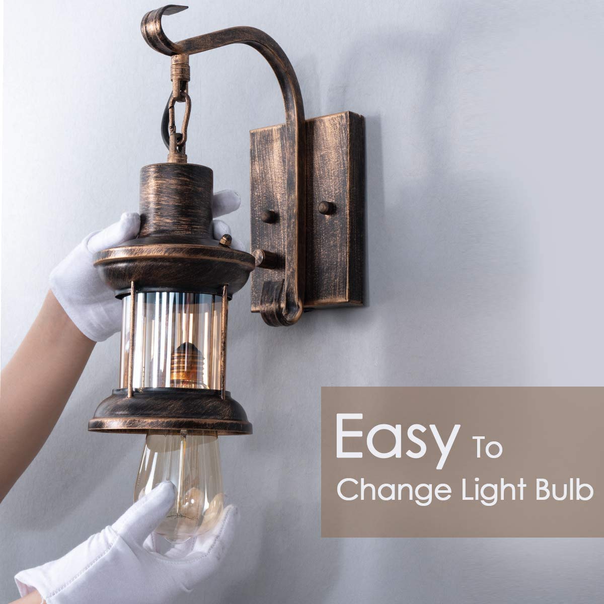 Rynx | Yisuro Rustic Wall Lamp, Oil Polished Bronze, 2-Pack Vintage Glass Shade Wall Holder, Hardwired Plug-In