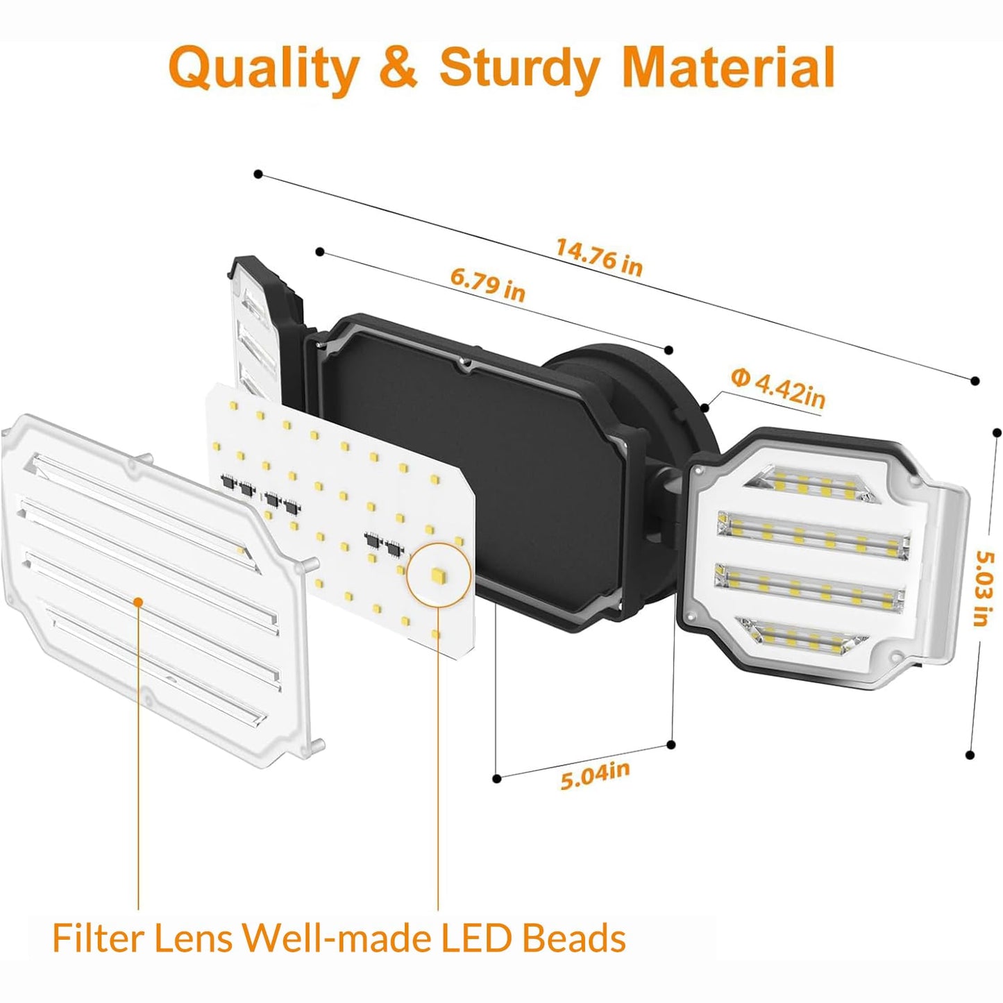 Rynx | Lepower 45W Led Outdoor Floodlight, 4500Lm, 3 Adjustable Heads, Ip65 Waterproof, Black