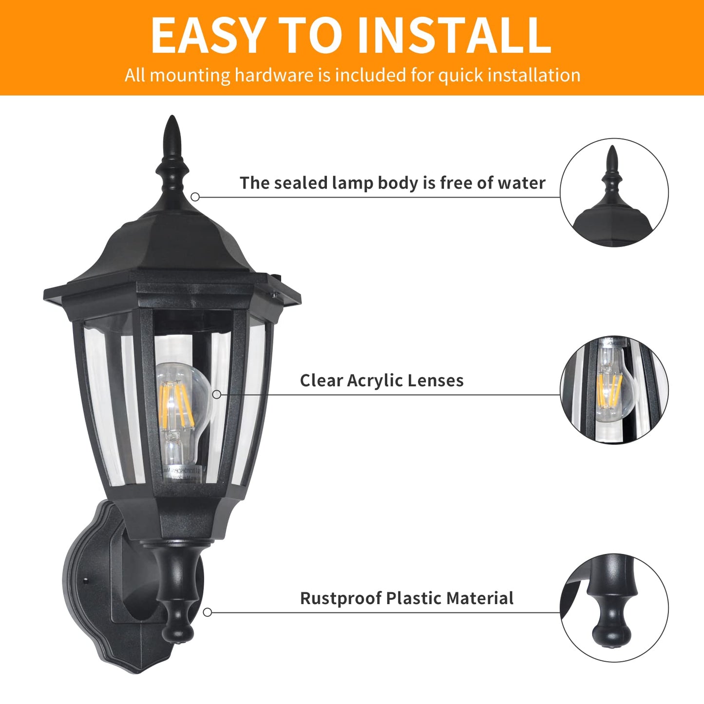 Rynx | Fudesy 1-Pack Black Outdoor Wall Lamp, 15 1/3", Dimmable LED Light Bulb Included, Anti