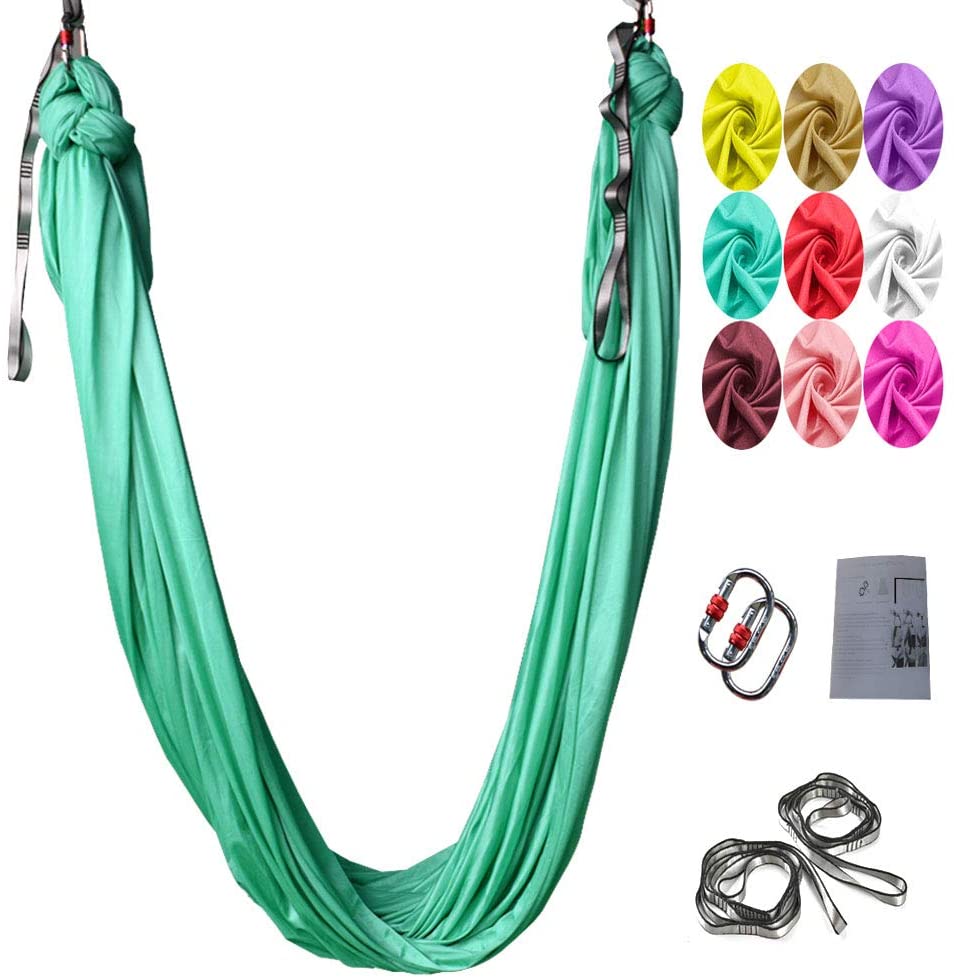 Rynx | Aerial Yoga Swing Set, L:5M W:2.8M Anti Gravity Hammock Inversion Exercises Includes 2 Carabiners, 2 Daisy Chain, 1 Hanging Instructions.
