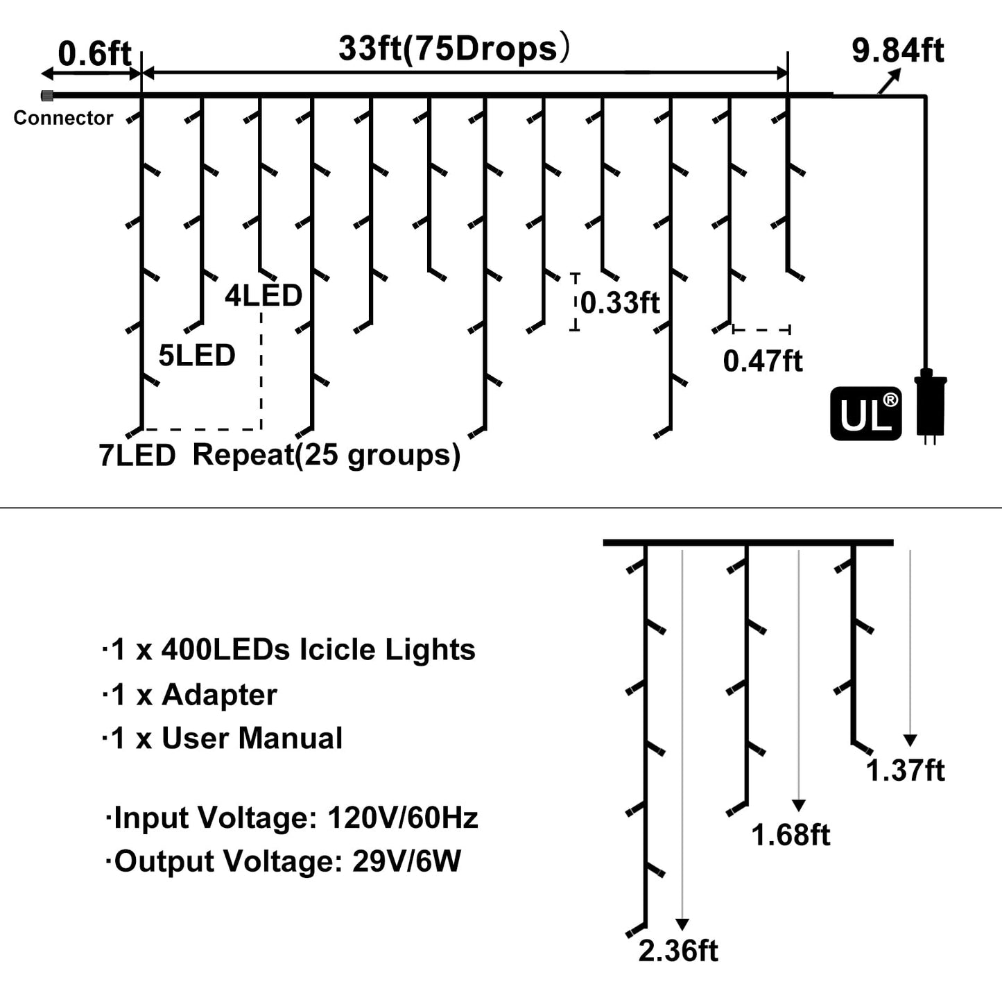Rynx | Nielfoi 33Ft 400 Led Warm White Outdoor Christmas Lighting Waterproof, 8 Modes Timer