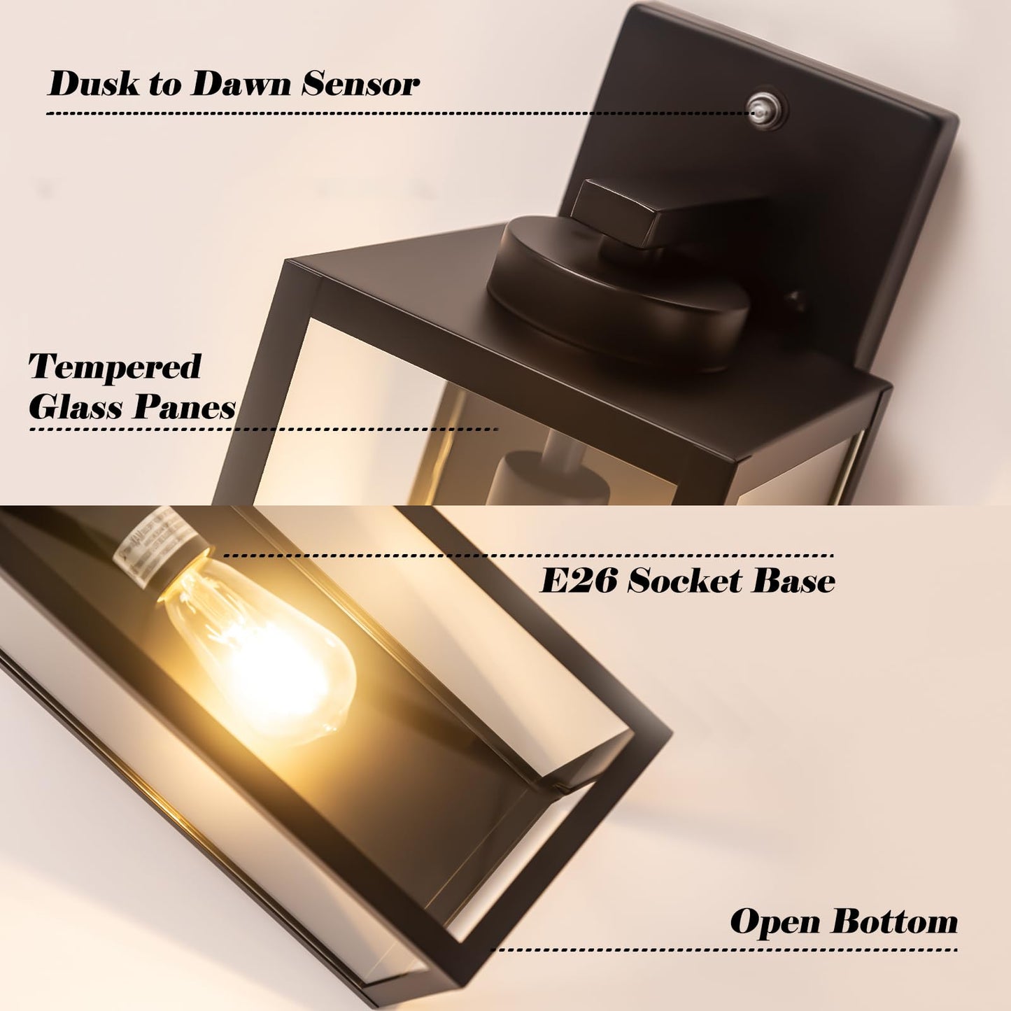 Rynx | Yolsunes 16" Dusk To Dawn Black Outdoor Wall Lamp, Waterproof Rustic Sconce