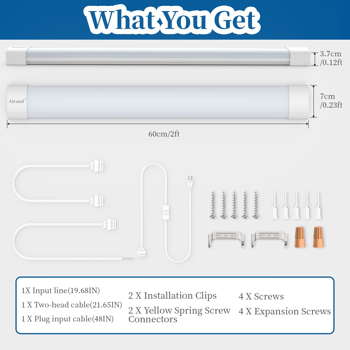 Rynx | Airand Led Shop Light 2Ft/4Ft, Linkable 5000K, 1800 Lm, With Cable