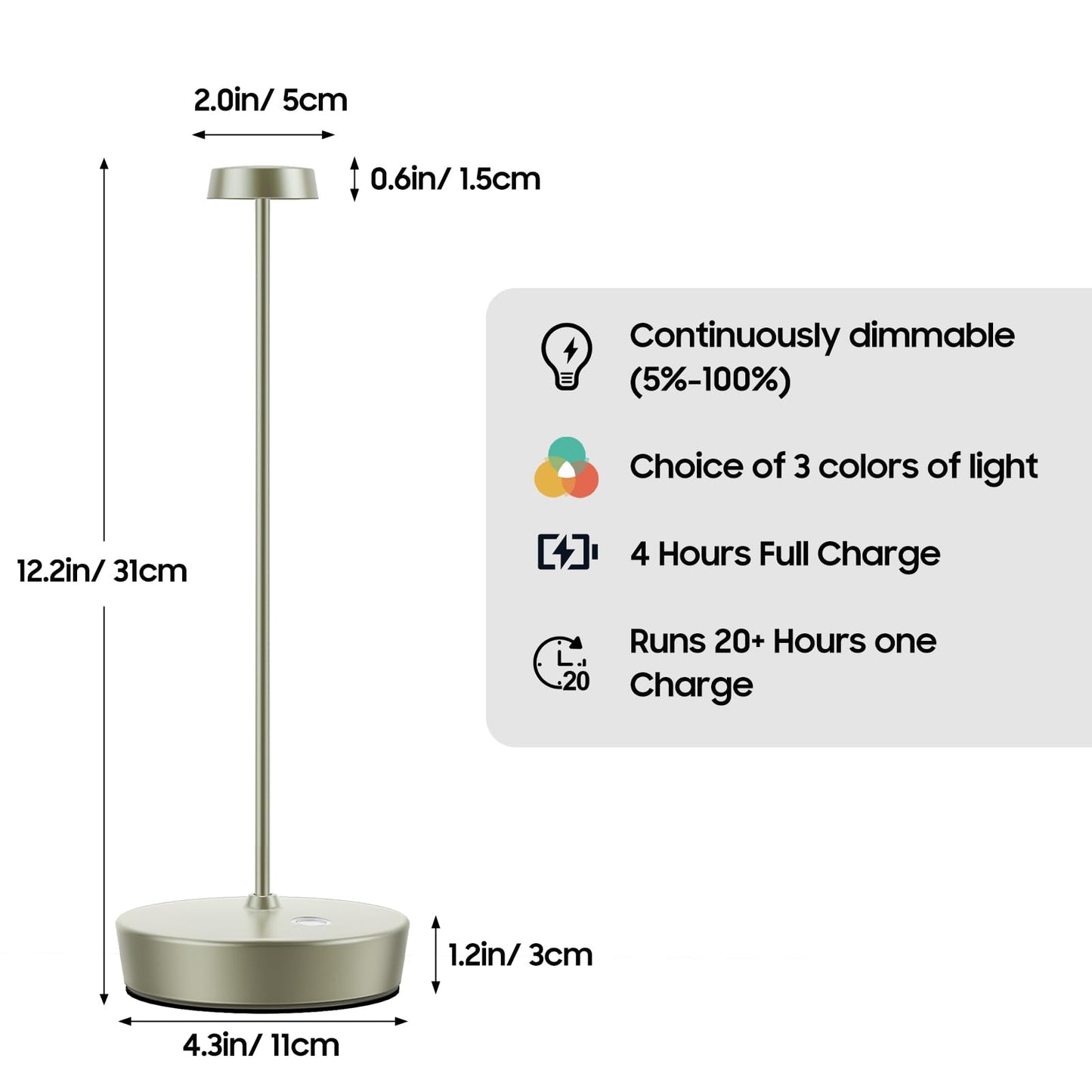 Rynx | Sikevht Wireless LED Table Lamp 2Pack - Rechargeable, Dimmable, Portable Metal Light For Indoor/Outdoor