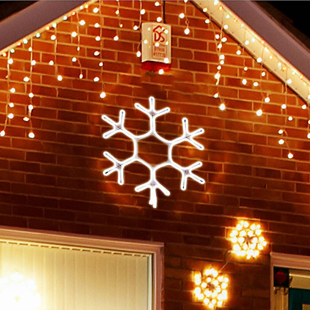Rynx | Lamphome [Large 15""X13.3" 360 Led Snowflake Neon Design Super-Bright White Leds Outdoor Christmas Decoration With Ul Standard Adapter Waterproof For Outdoor Home Party Wall Decoration Holiday Christmas