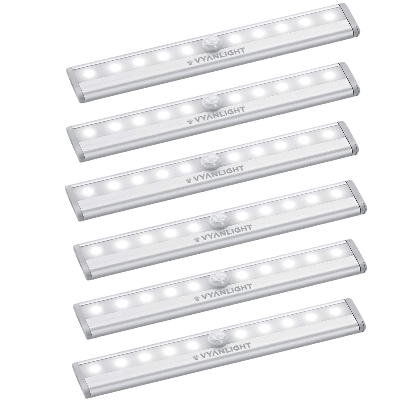 Rynx | Vyanlight Motion Sensor Led Under Cabinet Light, 10 Strips, Battery Powered, White, 6 Pack