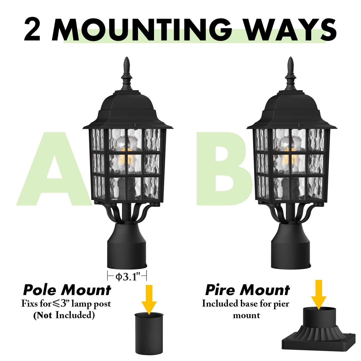 Rynx | Aoceley Dusk To Dawn Outdoor Post Lighting, Black Aluminum Lantern With Water Glass