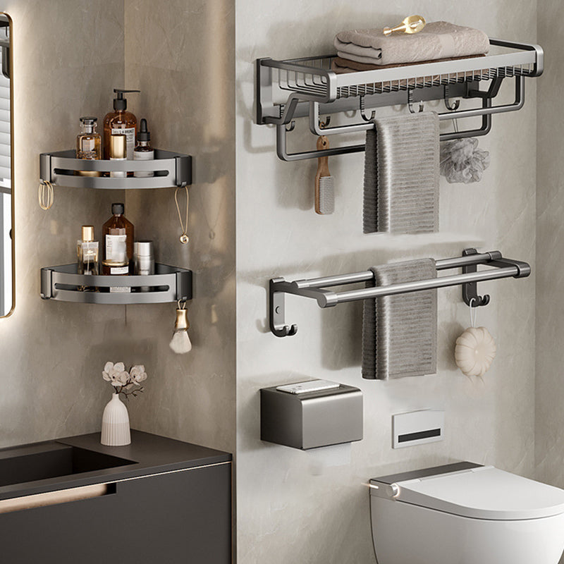 Rynx | Aluminum modern bathroom accessories set polished gray bathroom shelf/paper holder/robe hook