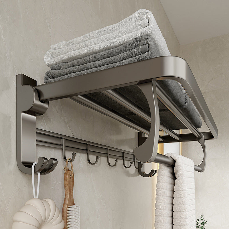 Rynx | Modern Bathroom Accessories Set in Gray with Bathroom Shelf/Towel Holder/Bathrobe Hook & Paper Holder