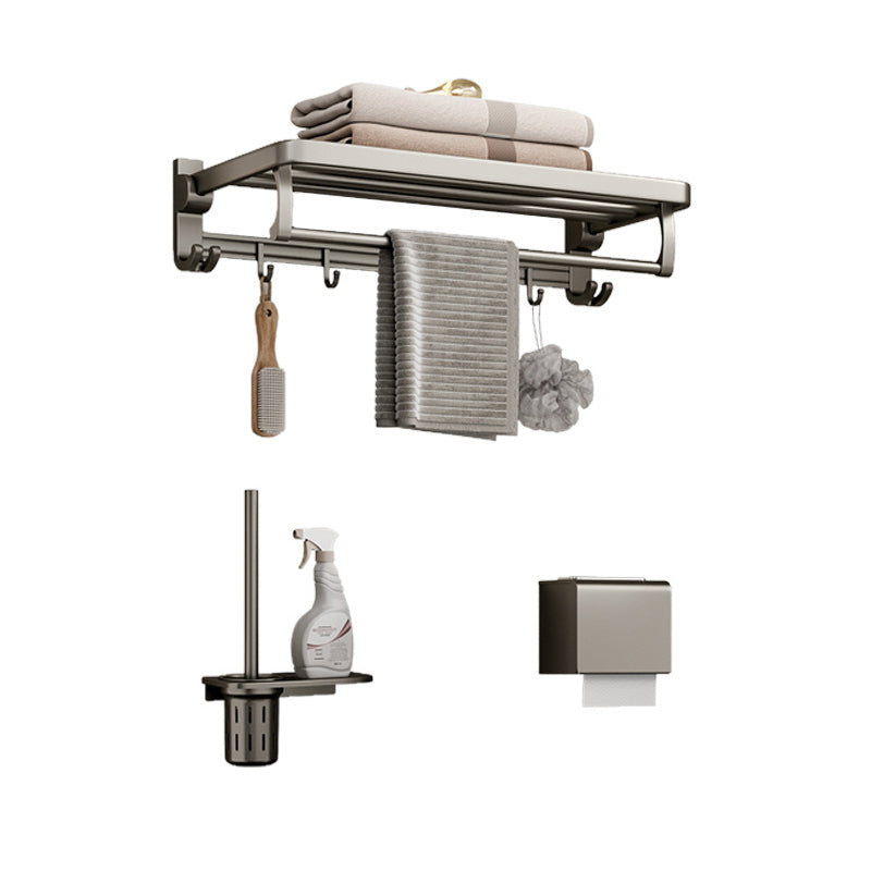 Rynx | Modern Bathroom Accessories Set in Gray with Bathroom Shelf/Towel Holder/Bathrobe Hook & Paper Holder