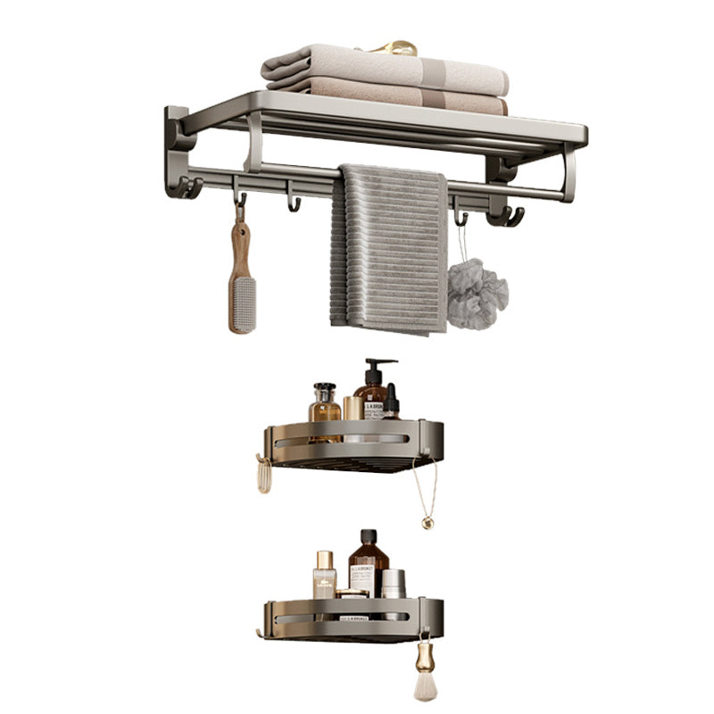 Rynx | Modern Bathroom Accessories Set in Gray with Bathroom Shelf/Towel Holder/Bathrobe Hook & Paper Holder