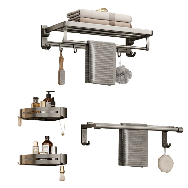 Rynx | Modern Bathroom Accessories Set in Gray with Bathroom Shelf/Towel Holder/Bathrobe Hook & Paper Holder