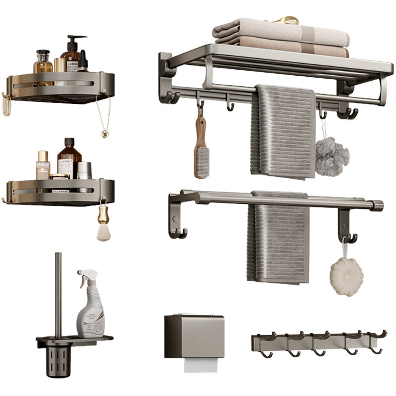 Rynx | Modern Bathroom Accessories Set in Gray with Bathroom Shelf/Towel Holder/Bathrobe Hook & Paper Holder