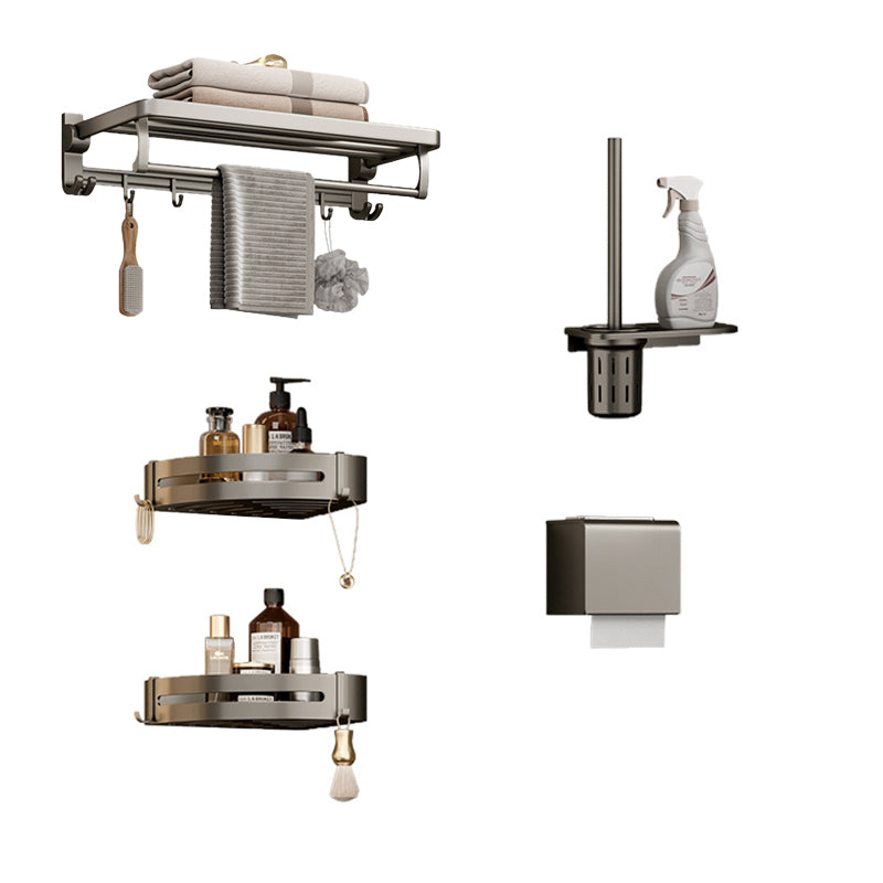 Rynx | Modern Bathroom Accessories Set in Gray with Bathroom Shelf/Towel Holder/Bathrobe Hook & Paper Holder