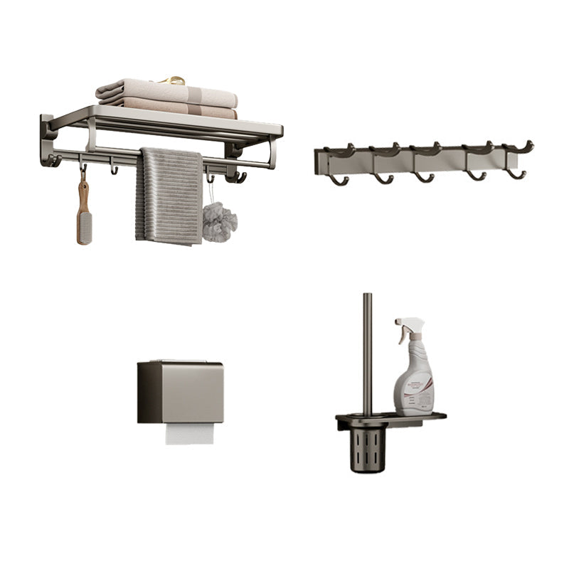 Rynx | Modern Bathroom Accessories Set in Gray with Bathroom Shelf/Towel Holder/Bathrobe Hook & Paper Holder