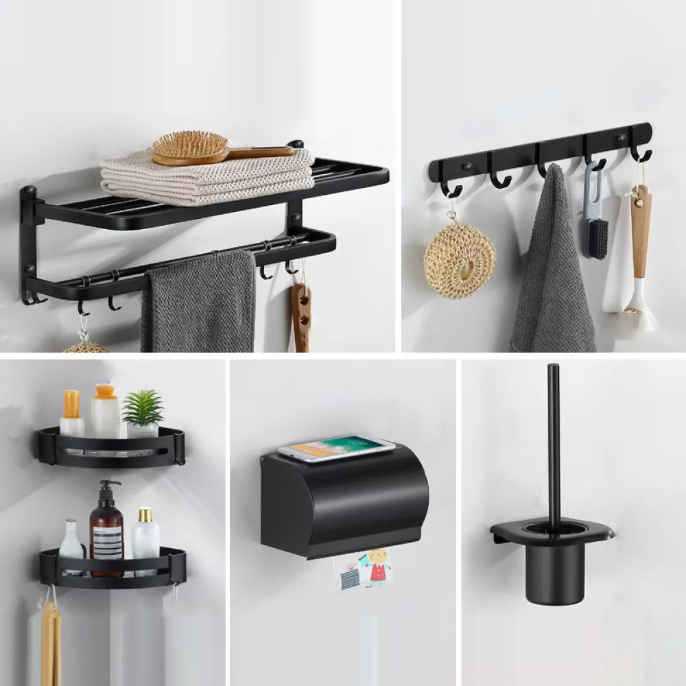 Rynx | Modern Bathroom Accessories Black Paper Holder Bathroom Shelf Bathroom Accessory Set