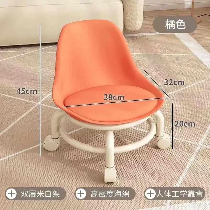 Rynx | Low Stool Ottoman, Weight Capacity Children's Stool, Backrest, Small, Living Room Ottoman, Low Chair, Small, Nappa Leather Fabric, Thick, Waterproof, Quiet Wheels, 360 Degrees