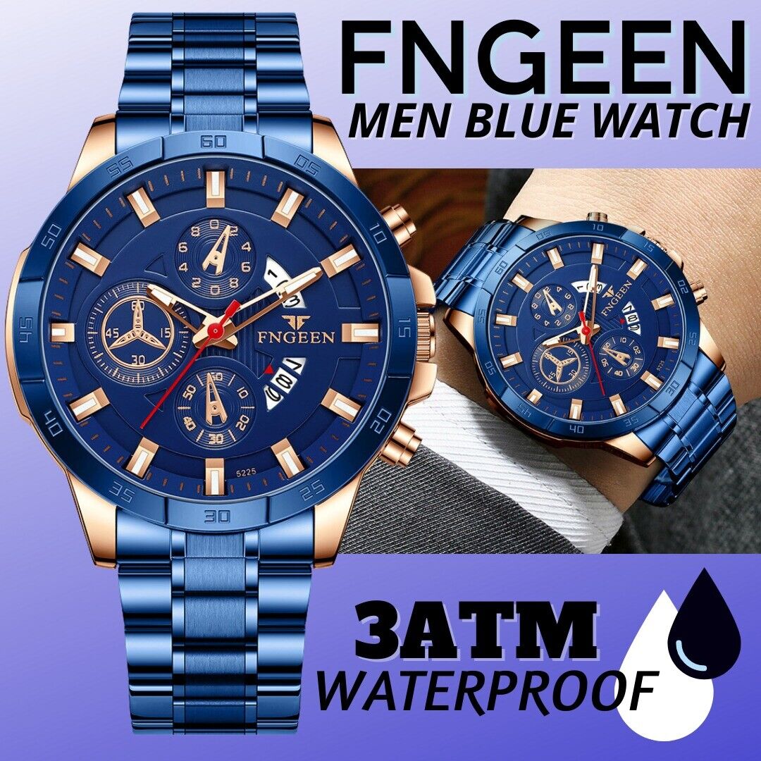 Rynx | Men's watch in stainless steel quartz classic business wristwatch for men - Blue