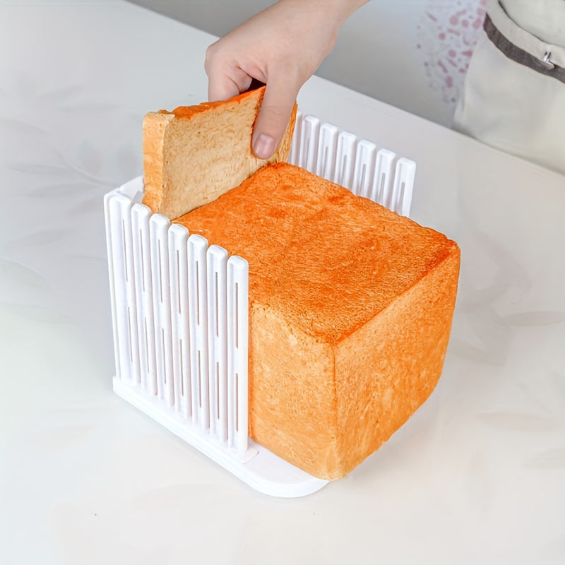 Rynx | Adjustable Bread Slicer - Foldable White Plastic Toast Cutting Guide for Uniform Loaf Slicing in Home Kitchen