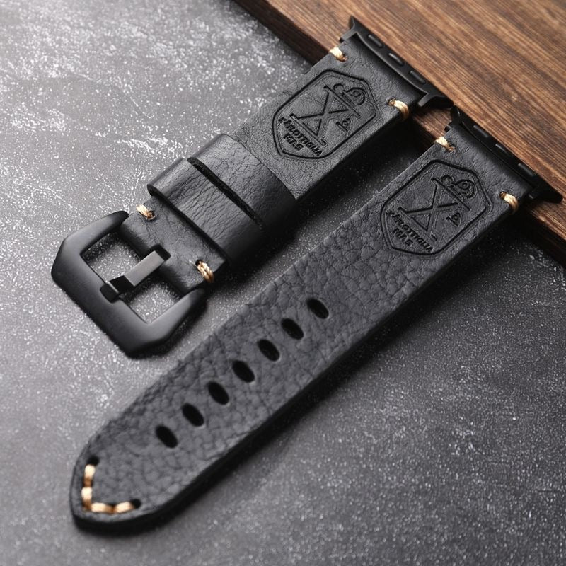RYNX | Handmade Vintage Leather Apple Watch Band Black Black