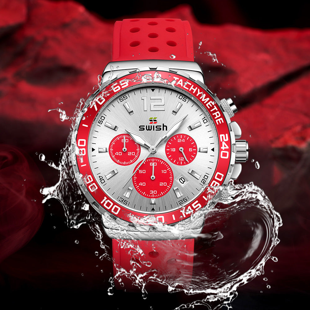 Rynx | Men’s Luminous Sports Breathable Hole Silicone Strap Six-pin Quartz Watch
