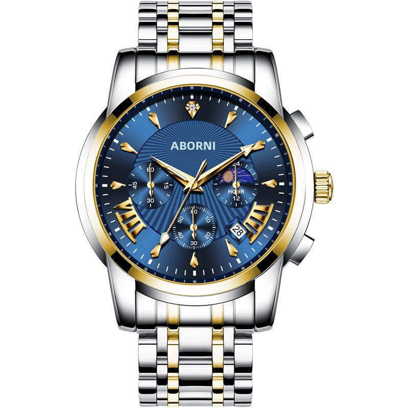 Rynx | Stylish and versatile men's watch sports quartz crystal Golden and blue surface